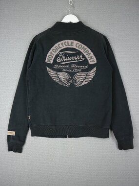Triumph Cotton Zip Up Track Jacket Wings Motorcycle Company Rhinestone Medium